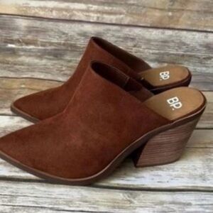 BP Mules by Nordstrom Chestnut Brown smooth suede. Size 7.5  3.75” heel